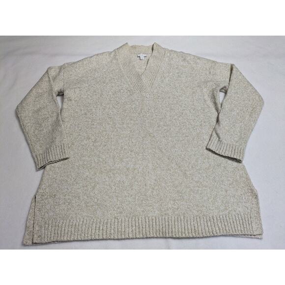 J Jill Womens Sweater Cream Sz Medium V-Neck Long Sleeve Knitted Pullover‎ Top - Picture 1 of 9